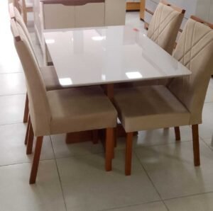 Mesa de Jantar 4 Cadeiras C/ Tampo de Vidro